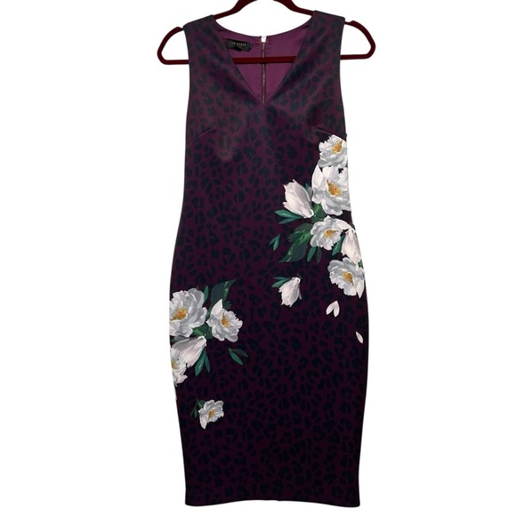 Ted Baker London Toriiy Wilderness Print V Neck Sheath Bodycon Dress Women’s US6 - Picture 11 of 16